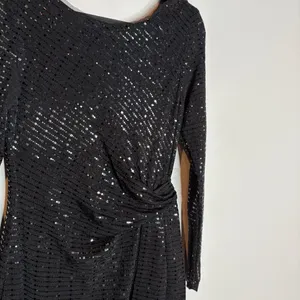 Betsy & Adam black sequin type cinched waist long sleeve dress thumbnail 2