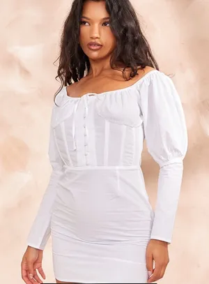 PrettyLittleThing White Long Sleeve Dress thumbnail 1