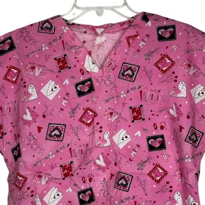 Valentine's Day Scrub Shirt Red Size L thumbnail 2