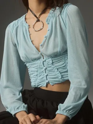 Anthropologie Long-Sleeve Femme Ruched Cropped Top thumbnail 1