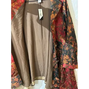 NWT Ania A VTG Floral Artsy Boho Patchwork Button Asymmetrical Red Light Jacket Size L thumbnail 11