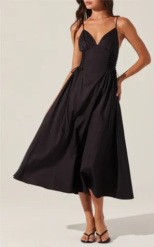 NWT ASTR the Label Lace-Up Cotton Poplin Midi Dress Size Small thumbnail 1