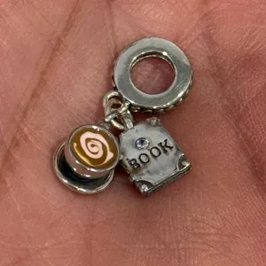 925 sterling silver coffee and book charm bracelet necklace bag anklet academia thumbnail 1