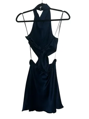 NEW NWT Amanda Uprichard X Revolve Kaye Cutout 100% Silk Mini Dress In Ink Navy thumbnail 7