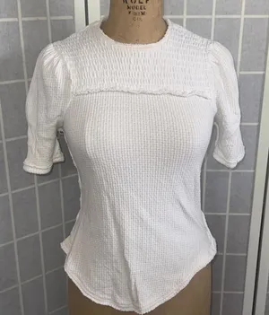 Free People Care Gauze Boho Minimalist Textured Ivory Stretch T-Shirt Size Small thumbnail 1