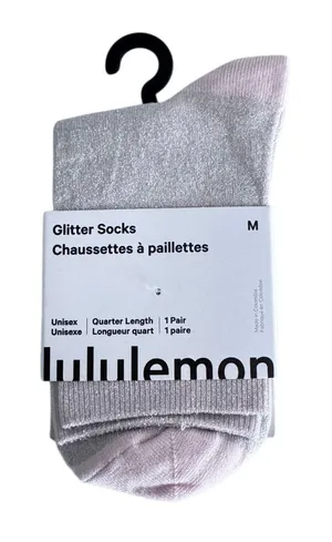 Lululemon Glitter Socks Quarter Length Blissful Pink with Silver Medium thumbnail 1