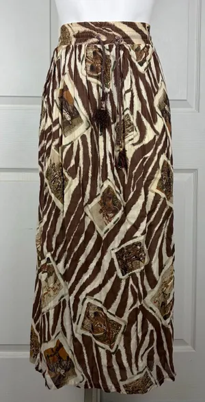 Vintage Leslie Fay Safari zebra print cotton midi skirt thumbnail 1