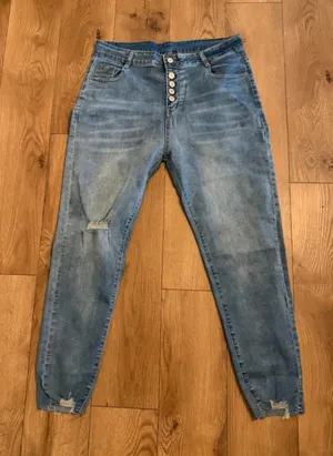 NEW High Rise Skinny Stretch Button Ripped Jeans 14 thumbnail 1