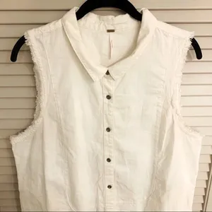 Free People Linen Sleeveless Button Down - Ivory - Large thumbnail 3