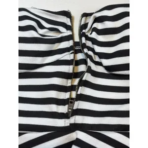 Pitaya Women Strapless Peplum Dress Retro Black & White Stripe size M thumbnail 12