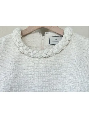 Tuckernuck Pearl White Tweed Jackie Mini Dress M Old Money Preppy Pockets Thick thumbnail 7