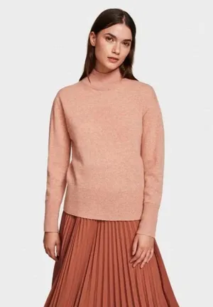 NWT White + Warren Cashmere Puff Sleeve Standneck in Ambrosia Heather Sweater M thumbnail 1