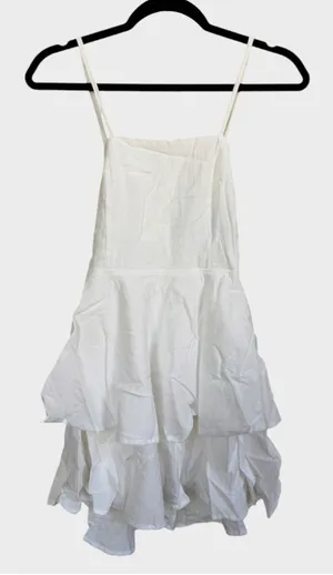 Size S Halara 100% Cotton Tie Back Ruffled Tiered Mini Dress White thumbnail 1