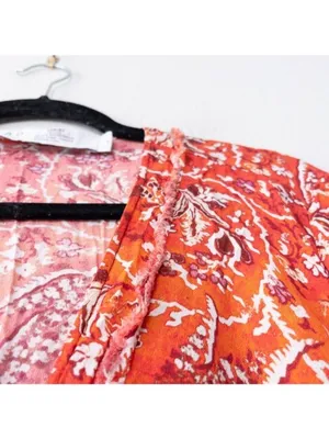 IRO Rhodey Frayed Ruffle Trim Crepe Playsuit 44 Red Romper Floral 12 Loose Fit thumbnail 5