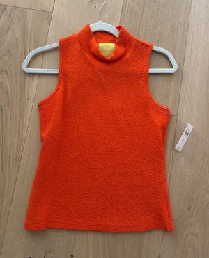 Anthropologie Maeve Sleeveless Mock Neck Top in Orange thumbnail 1