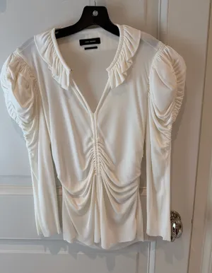 Isabel Marant Cream Gathered Long Puff Sleeve Blouse thumbnail 1