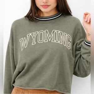American Eagle Oversized Cropped Wyoming Pullover Sweatshirt Green Medium M thumbnail 1