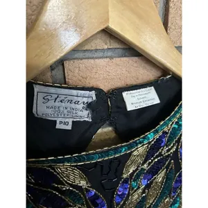 VTG 80s Stenay Women Black Silk Sequin Bead Cocktail Party Dress Sz 10 P Evening thumbnail 4