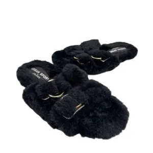 Urban Sports by J/Slides Slippers‎ Size 7 Black Faux Fur Slip On Winter Shoes thumbnail 3