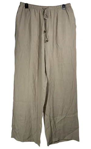 Zara Womens Beige Textured Wide Leg Drawstring Pants Viscose Blend Size‎ Large thumbnail 1