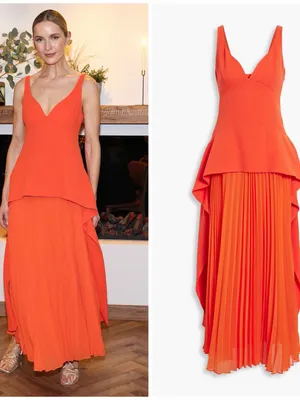 NWT Sequoia Pleated Combo Sleeveless V-Neck Midi Dress in Flame Orange Sz 00 thumbnail 3