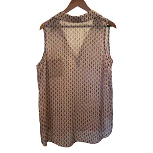 PLEIONE Peach and Navy Print Sleeveless High-Low Blouse - Size XL thumbnail 3