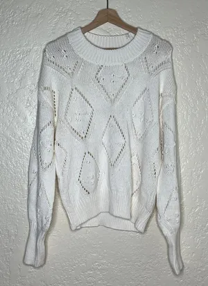 LOFT Sweater Large White Pointelle Bobble‎ Knit Women's Long Sleeve NWT Feminine thumbnail 1