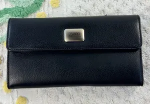 Esprit Black Pebbled Trifold Wallet with ID Window and Logo Plaque‎ thumbnail 1
