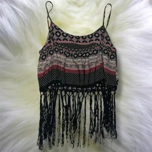 Event Boho Fringe Cropped Cami Top - Black & Red Geometric Print size s/m thumbnail 2