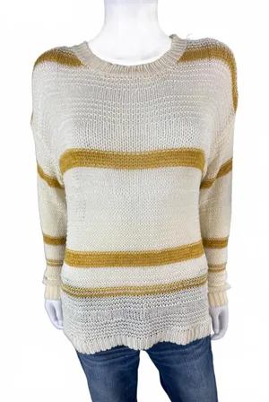 Becel Women's Striped Knit Sweater Size Small Yellow thumbnail 1