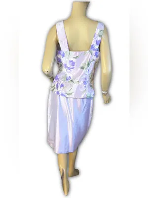 Vintage Y2k Dress Barn Purple Floral Print Satin Sheen Skirt Set (10) thumbnail 5
