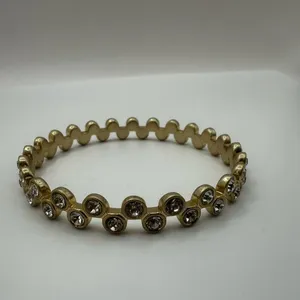 Gold tone and rhinestone bangle bracelet thumbnail 6