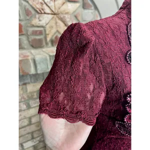 formal dress prom maroon wine red lace beaded fringe thumbnail 7