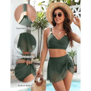 Blooming Jelly Bikini Army Green Two Piece Swimsuit Tie Knot Mesh Skirt 2XL (14) thumbnail 4