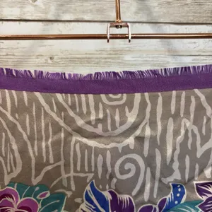 Vintage 80s Oscar de la Renta Silk Scarf Fringe Floral Purple & Teal Japan 52x11 thumbnail 5