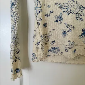 Free People We The Free Clover Print Thermal Top Size S Ivory Oversized Cotton thumbnail 4