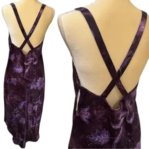 NEW Vintage California Dynasty Purple Floral Satin Dress Fairycore Feminine M thumbnail 6