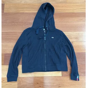 Tommy Jeans Zip Up Hoodie Womens Navy Waffle‎ Knit Thermal Flag Logo M thumbnail 1