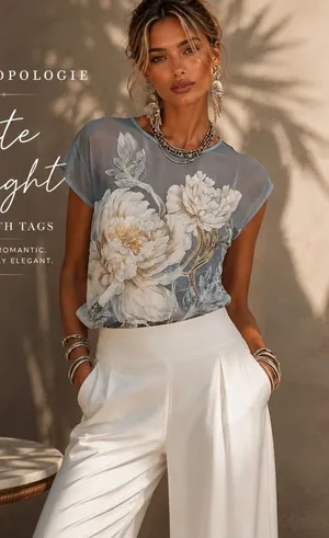 Anthropologie Blue Floral Semi Sheer Blouse NWT Cap Sleeve Boho Romantic Top S thumbnail 1