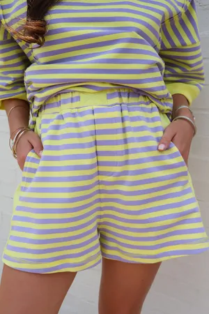 Very J Lavender & Lemon Striped Lounge Shorts thumbnail 1