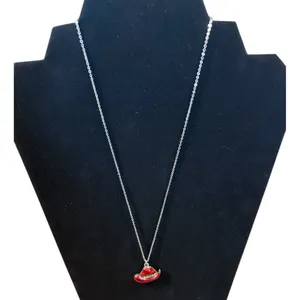 Red Cowboy Hat Pendant Necklace One Size thumbnail 1