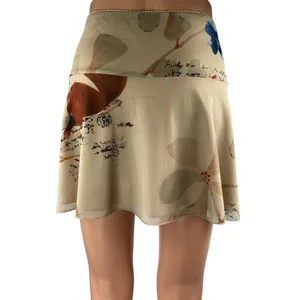 Tiger Mist Feyra Beige Low Waist Graphic Print Butterfly A Line Mini Skirt Sz L thumbnail 4