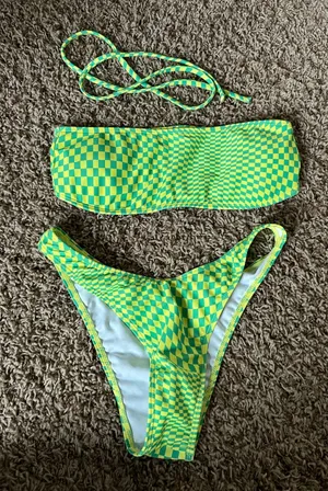 SheIn Green and yellow checkered bikini set #swimwear #summer thumbnail 1