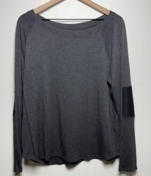 Beyond Yoga Women Modal Pullover Top XL Gray Moto Ribbed Elbow Raglan‎ Sleeve thumbnail 1