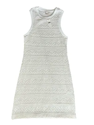 By Anthropologie Textured Knit Crochet Sleeveless Ivory Mini Dress Size M NWT thumbnail 2
