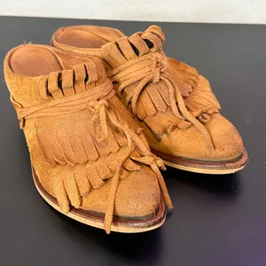 SixtySeven Suede Fringe Mules Womens 40 US 9 9.5 Western Kiltie Pointed Toe thumbnail 3