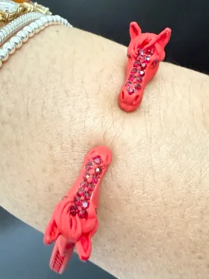 Red-tone Double Horse Head with Rhinestones Open Cuff Bangle Bracelet thumbnail 6