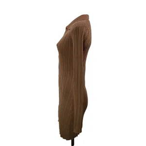 Isalis Women's Brown Long Sleeves Ribbed Button Front Bodycon Mini Dress Size S thumbnail 2