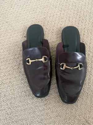 Old Navy Brown Leather-Look Mule Loafers with Gold Hardware thumbnail 2