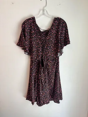Free People Florence Black Pink FloralPrint Short Sleeve Mini Dress thumbnail 5